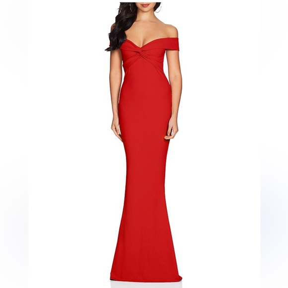 Nookie Dolly Off Shoulder Gown Maxi Dress Red Small NEW - Picture 1 of 13